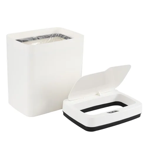 Miniatura 9 de Bote de basura con sensor de 4 galones con tapa infrarroja sin contacto, color blanco Cubo de basura automático de 15 litros con sensor