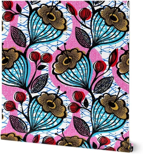 Muestras de papel tapiz para despegar y pegar, impresiones florales africanas, flores, arte étnico de África, inspirado en Memphis, impresión de
