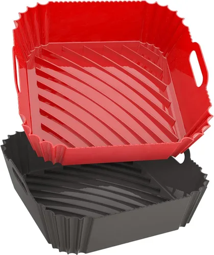 Miniatura 14 de Paquete de 2 forros de silicona reutilizables para freidora de aire de 7.1 pulgadas, forros cuadrados para freidora de aire de 4 a 7 cuartos