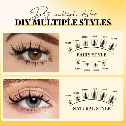 Miniatura 5 de QUEWEL Fairy-Lash-Clusters, 144 piezas Manga-Lash-Clusters Mix10-18mm Banda Invisible Natural Finas Clusters de Pestañas para Extensiones