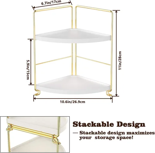 Miniatura 3 de Organizador de especias de cocina de 2 niveles - Estante de esquina para baño - Estante de almacenamiento independiente en forma de triángulo