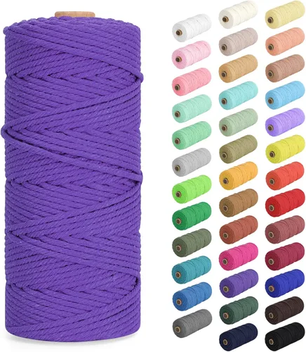 Miniatura 45 de Cordón de macramé de 0.079 in x 380 yardas (1140 pies), cuerda de algodón natural para colgar en la pared, ganchos de plantas, manualidades, Beige