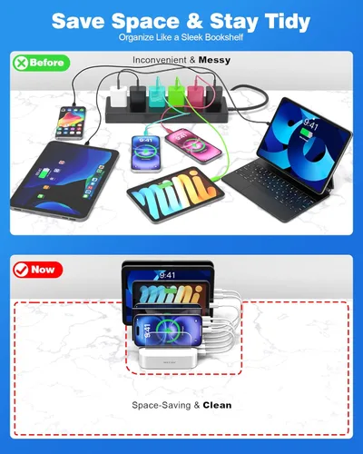 Miniatura 5 de MSTJRY Estación de carga para múltiples dispositivos: estaciones de carga USB de 6 puertos - Base de carga organizadora familiar para múltiples
