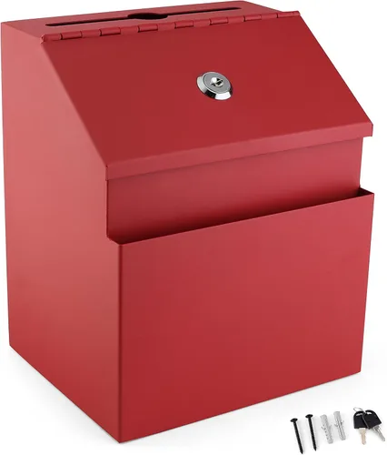 Miniatura 15 de Caja de metal para colección benéfica segura con ranura y montaje en pared, caja de caída de 8.5 x 6.5 x 4 pulgadas para el hogar y la oficina Blanco