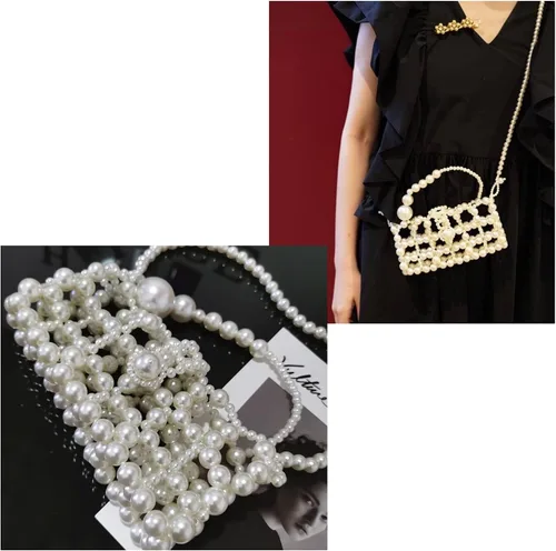Miniatura 3 de YUSHINY - Bolso cruzado de acrílico con cuentas de perlas para mujer, hecho a mano, hueco para teléfono celular, Blanco