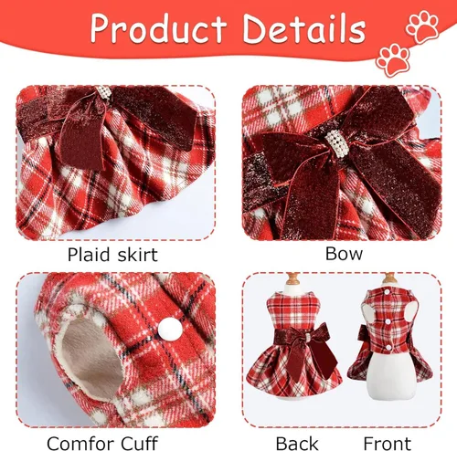 Miniatura 7 de Yikeyo Vestido suéter para perro, vestidos para perros pequeños, con forro polar, vestido de invierno cálido, lentejuelas, nudo de lazo, ropa a
