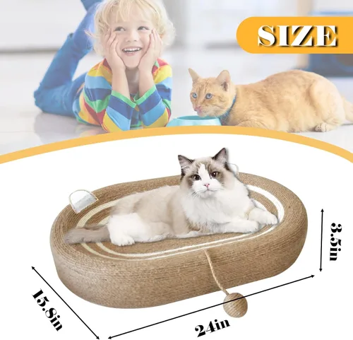 Miniatura 2 de Cama rascador para gatos 3 en 1, tabla rascador de sisal para gatos, almohadilla ovalada para arañazos de gatos, duradera para rascar, cama redonda