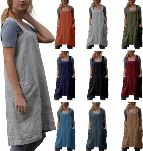 Miniatura 7 de Delantal japonés de algodón con bolsillos, delantales de talla extragrande para mujer