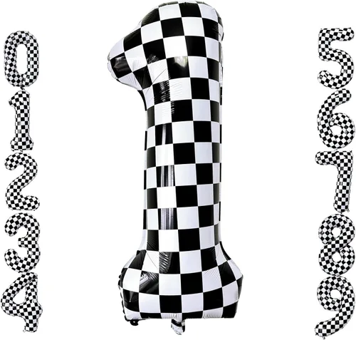 Miniatura 22 de Lovoir Globos gigantes de 40 pulgadas con temática de autos de carreras con el número 3, color negro y blanco para decoración de fiesta de tercer