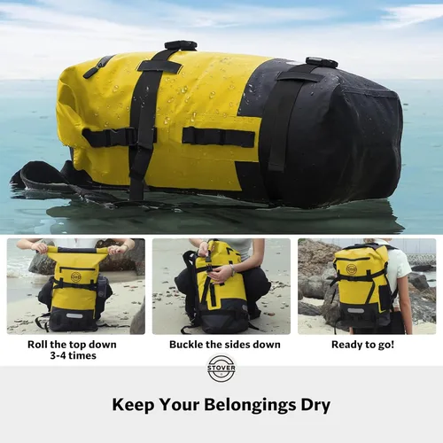 Miniatura 4 de STOVER 5/10/25/30/40/55L Waterproof Dry Bag- Roll-Top Backpack w/Phone Case- Kayaking, Hiking, Camping, Boating- Men/Women 40L Amarillo