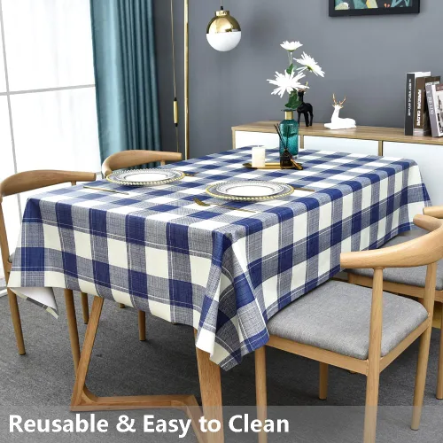 Miniatura 6 de TruDelve Mantel cuadrado de plástico de vinilo a cuadros azules, impermeable, lavable, para picnic al aire libre (54 x 54 pulgadas, azul)