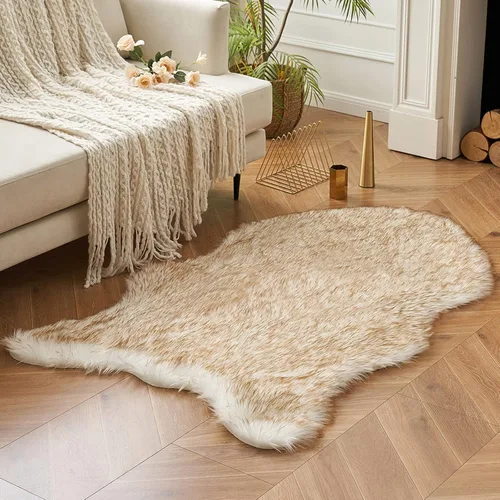 MIULEE Alfombra de Piel de Oveja Sintética de 3 x 5 Pies, Alfombras de Área Mullidas de Lujo - Alfombra Decorativa Shag Súper Suave para Dormitorio,