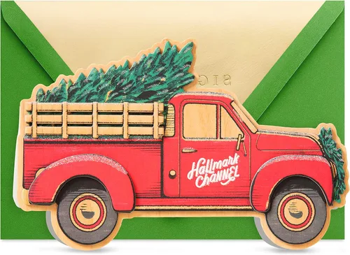 Hallmark Tarjeta de Navidad Signature Wood (Hallmark Channel Vintage Red Truck)