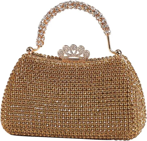 Miniatura 10 de Dreubea Bolso de mano hermoso para mujer, bolso de mano de moda brillante con diamantes de imitación