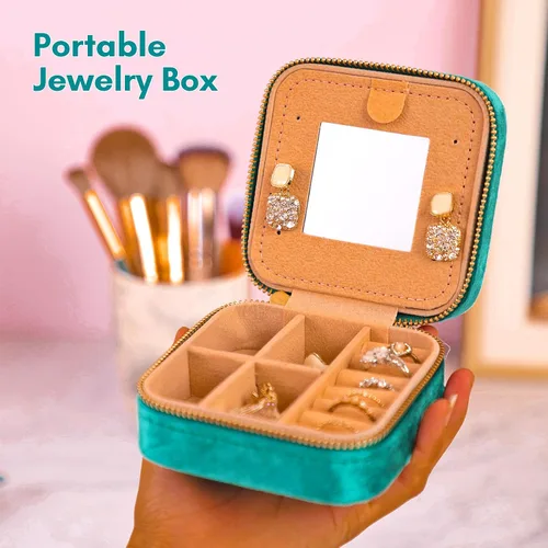 Miniatura 5 de FUNARTY Joyero de viaje organizador de joyas, regalos para mujeres, adolescentes y niñas, joyero pequeño de terciopelo de felpa con inicial, anillo