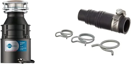 InSinkErator Eliminación de basura con cable, Badger 5XP, alimentación continua de 3/4 HP y kit de conector para lavavajillas DWC-00
