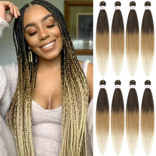 Miniatura 23 de Alrence Cabello estirado para hacer trenzas, trenza larga de 30 pulgadas, 8 paquetes, extensiones profesionales de trenzado de cabello sintético, 1b#