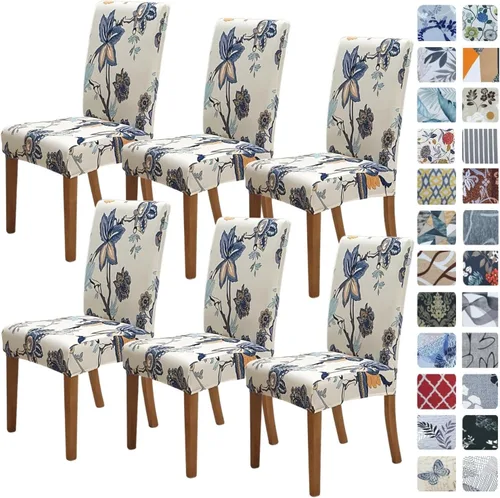 Miniatura 79 de SPRINGRICO Paquete de 6 fundas blancas para sillas de comedor, fundas elásticas para sillas de comedor con diseño floral, de elastano lavable