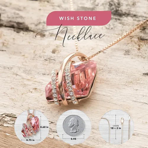 Miniatura 17 de Leafael Wish Stone - Collar con dije chapado en oro rosa de 18 quilates, con cristales de Swarovski, joyería de piedra natal, 18 pulgadas + 2