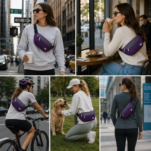 Miniatura 9 de Entchin Riñonera para mujeres y hombres, bolsa cruzada con 4 bolsillos con cremallera, bolsa de cintura ajustable, uno de los regalos esenciales