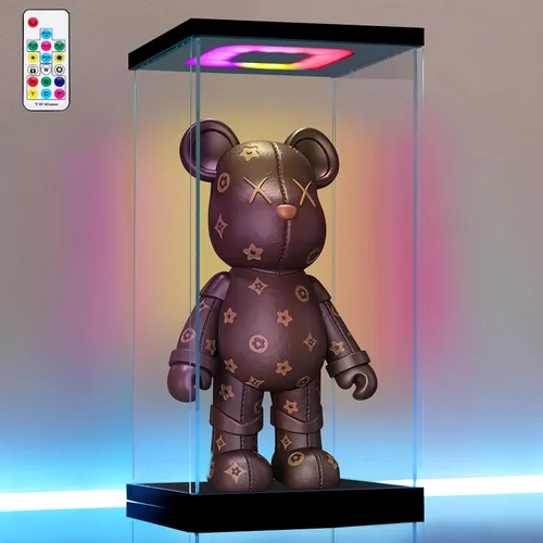 Vitrina de acrílico transparente con luz para bearbrick 400%, luces de múltiples colores a prueba de polvo, caja de exhibición protectora para