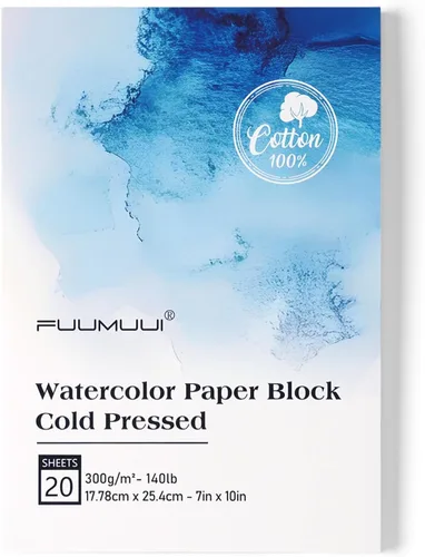Miniatura 10 de Bloc de Papel de Acuarela, Fuumuui 5.5 x 8.5 pulgadas Papel 100% Algodón (20 Hojas, 140lb/300g), Encuadernado en Espiral para Pintar, Dibujar
