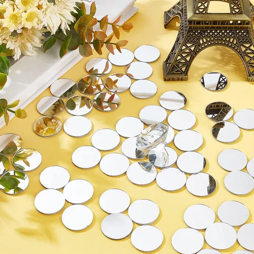 Miniatura 4 de 20 azulejos redondos de espejo de vidrio, hojas de espejo circular pequeño de 2.36 pulgadas, azulejos de mosaico autoadhesivos para paredes