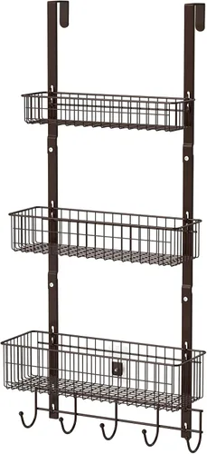 Miniatura 8 de Organizador de Despensa Sobre la Puerta de 3 Niveles Cesta Colgante Estante de Almacenamiento Trasero de la Puerta Repisas de Metal Sobre la Puerta