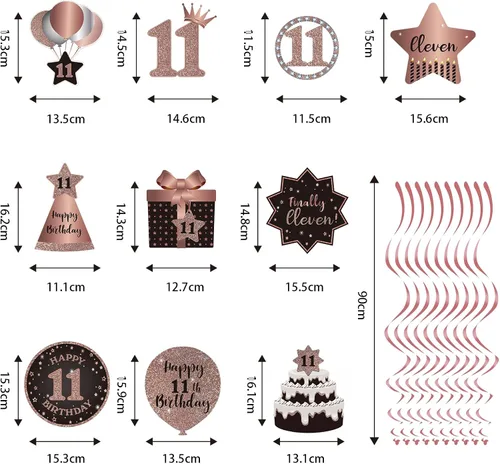 Miniatura 2 de BRT Bearingshui Decoraciones de techo colgantes de remolinos de 11 años, 11 espirales colgantes de papel de aluminio con recortes para 11 años