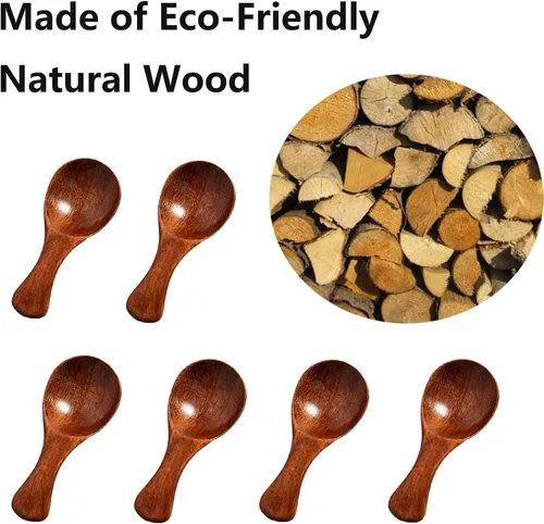 Miniatura 3 de Asanta - 6 mini cucharas de madera, cucharas pequeñas de 3.2 pulgadas para frascos de especias, cuchara pequeña de madera para condimentos para sal