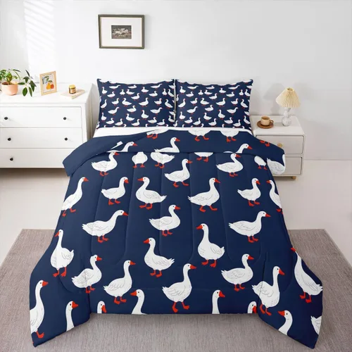 Miniatura 52 de Erosebridal Juego de ropa de cama a cuadros azul para niños, juego de cama individual con diseño de patos amarillos de dibujos animados, juego