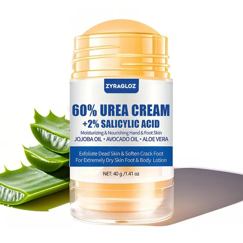 Crema de Urea Stick 60% más Ácido Salicílico 2%, Crema de Pies de Urea de Fuerza Máxima para Talones Secos y Agrietados, Removedor de Callos de
