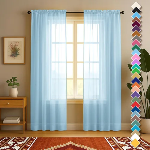 Miniatura 58 de YHSF Cortinas traslúcidas – Juego de 2 paneles para decoración del hogar – Elegantes cortinas de gasa sólida con bolsillo para barra