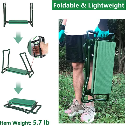 Miniatura 5 de BESTHLS Rodillero y asiento de jardín, taburete plegable resistente con almohadilla gruesa, bolsa de herramientas, capacidad de 330 libras, soporte