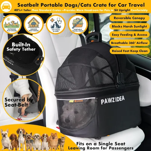 Miniatura 4 de PAWZIDEA Carriola doble para mascotas con 2 portamascotas desmontables, jaula portátil para perros para viajes en automóvil y porta gatos expandible