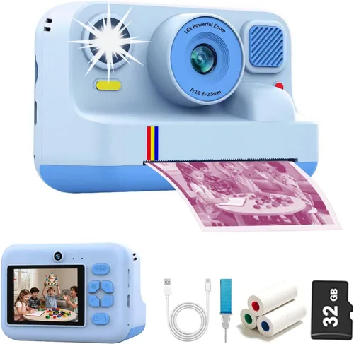 Cámara de impresión instantánea para niños, cámaras de impresión digital instantánea HD 1080P