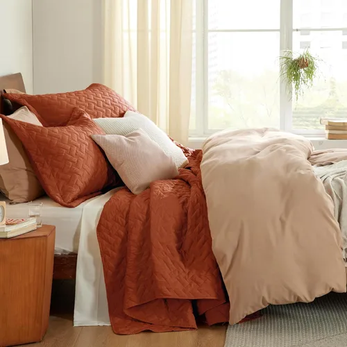 Miniatura 4 de Bedsure Colchas de tamaño Queen - Colchas ligeras tamaño Queen con patrón de tejido de canasta, ropa de cama suave, colcha de edredón rojo y naranja