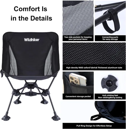 Miniatura 7 de Wildhiker Silla de mochilero ultraligera – Sillas de camping compactas para adultos con bolsa, pesa 2.8 libras con pies grandes que no se hunden