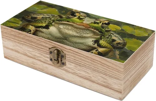 Miniatura 6 de Lily and Frog - Caja de almacenamiento de madera grande retro con tapa con bisagras, 7.9 x 3.9 x 2.3 pulgadas, caja de recuerdos, estuche