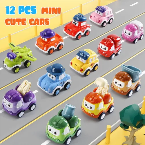 Miniatura 6 de Kiddiworld Mini Autos de Juguete para Regalos de Niños de 1 Año, 12 Conjuntos de Camiones de Retroceso con Tapete de Juego/Caja de Almacenamiento
