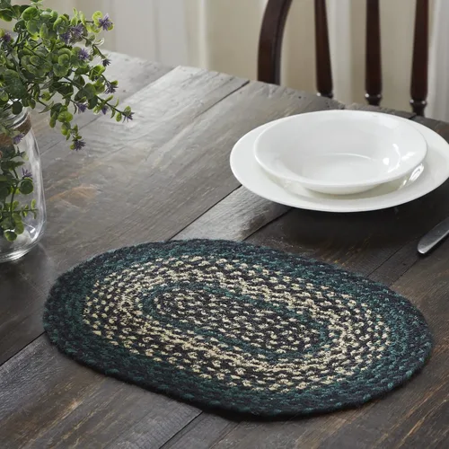 Miniatura 5 de VHC Brands Pine Grove, Mantel individual para mesa de comedor, yute trenzado, ovalado, verde, 10x16
