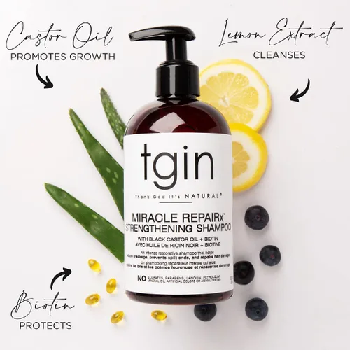 Miniatura 8 de tgin Miracle RepaiRx Champú y acondicionador fortalecedor para cabello rizado, rizado y ondulado, con biotina y aceite de ricino negro, repara
