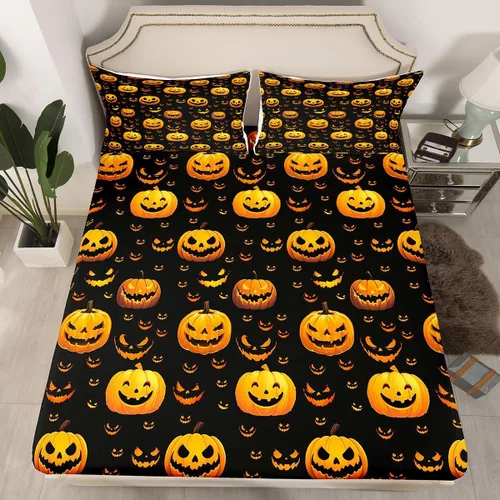 Miniatura 17 de Juego de sábanas bajeras con bonito diseño de gato negro para niños y niñas, diseño de dibujos animados de Halloween, gato, animales, sábanas