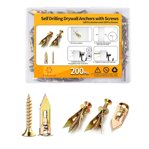 Miniatura 11 de Jyphorixal Kit de 160 piezas de anclajes autoperforantes para paneles de yeso con tornillos, 80 anclajes para chapa (0.47X1.18 pulgadas) y 80