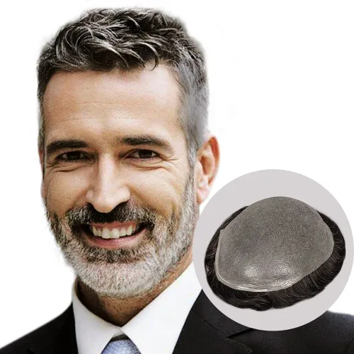 Miniatura 12 de Amiable toupee para hombres 0.001 in ultra suave piel fina para hombre, pieza de cabello humano real para hombres, sistema de reemplazo de cabello