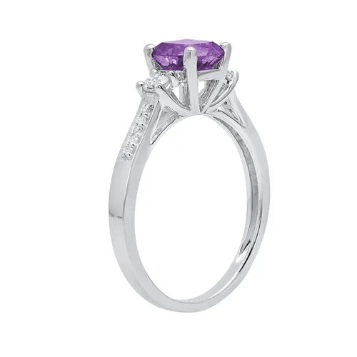 Miniatura 3 de Dazzlingrock Collection 6mm Cushion Amethyst & Round White Sapphire with White Diamond 3 Stone Style Engagement Ring in 10K Gold