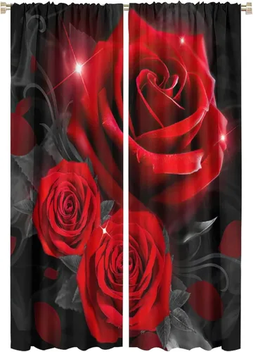 Miniatura 51 de Cortinas opacas con diseño floral de rosas para cocina, retro, rústicas, románticas, con bolsillo para barra, cortinas opacas para dormitorio, sala