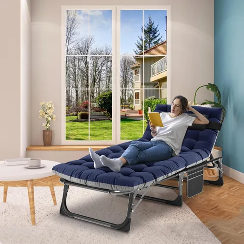 Miniatura 3 de ABORON Catres de campamento de 5 posiciones para adultos, catre de dormir plegable al aire libre, tumbona plegable con almohada, silla reclinable