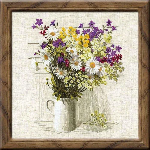 RIOLIS 924 - Flores silvestres - Kit de Punto de Cruz Contado 17¾" x 17¾" Zweigart 15 qt Lino AIDA 24 Colores