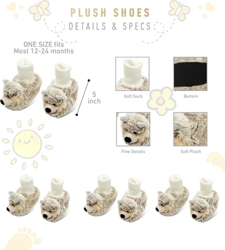 Miniatura 3 de DolliBu - Zapatos de bebé de felpa suave de lobo gris Suave y esponjoso forro polar unisex con lobo de peluche para bebé niño o niña Pantuflas